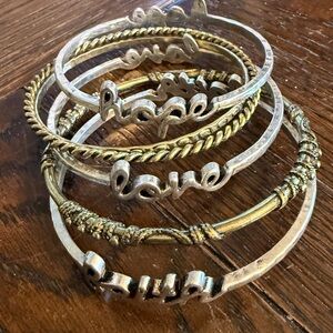 Gold/Brass and Silver Love Bangle Set